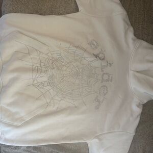 Stussy White Hoodie with Silver Spider Web Design